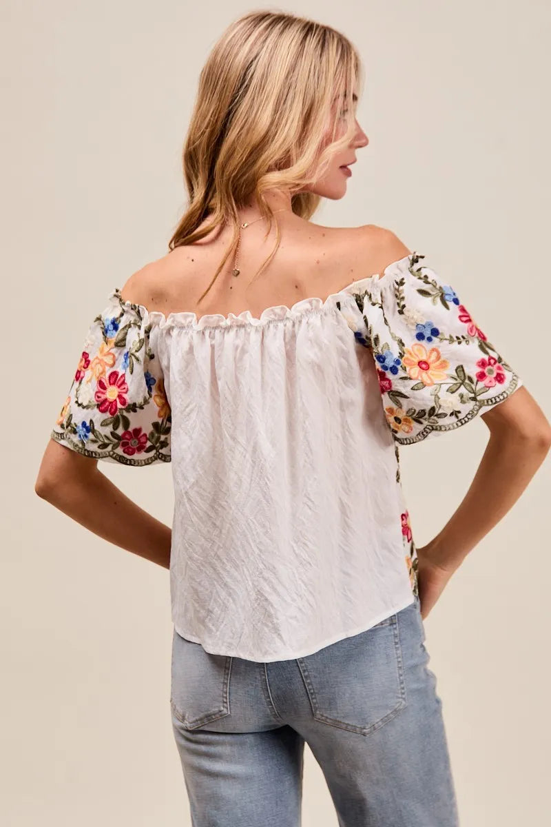 Kvinne Bluse Blomsterbroderi Ruffled Rayon Polyester 1