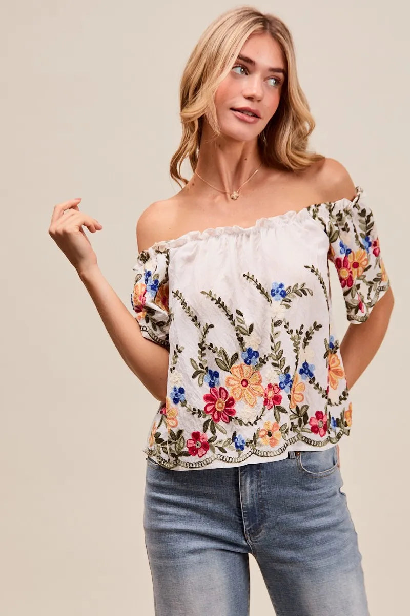 Kvinne Bluse Blomsterbroderi Ruffled Rayon Polyester 4