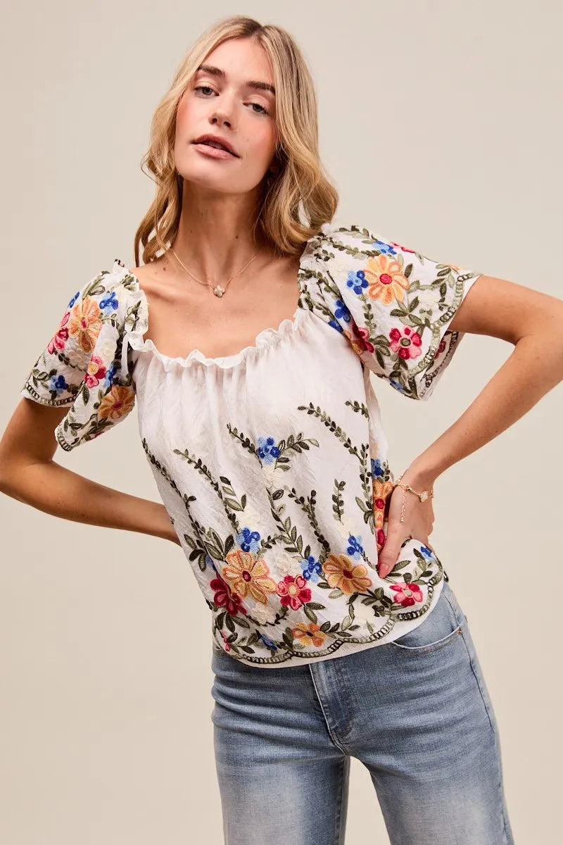 Kvinne Bluse Blomsterbroderi Ruffled Rayon Polyester 5