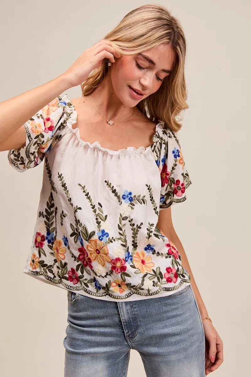 Kvinne Bluse Blomsterbroderi Ruffled Rayon Polyester 6