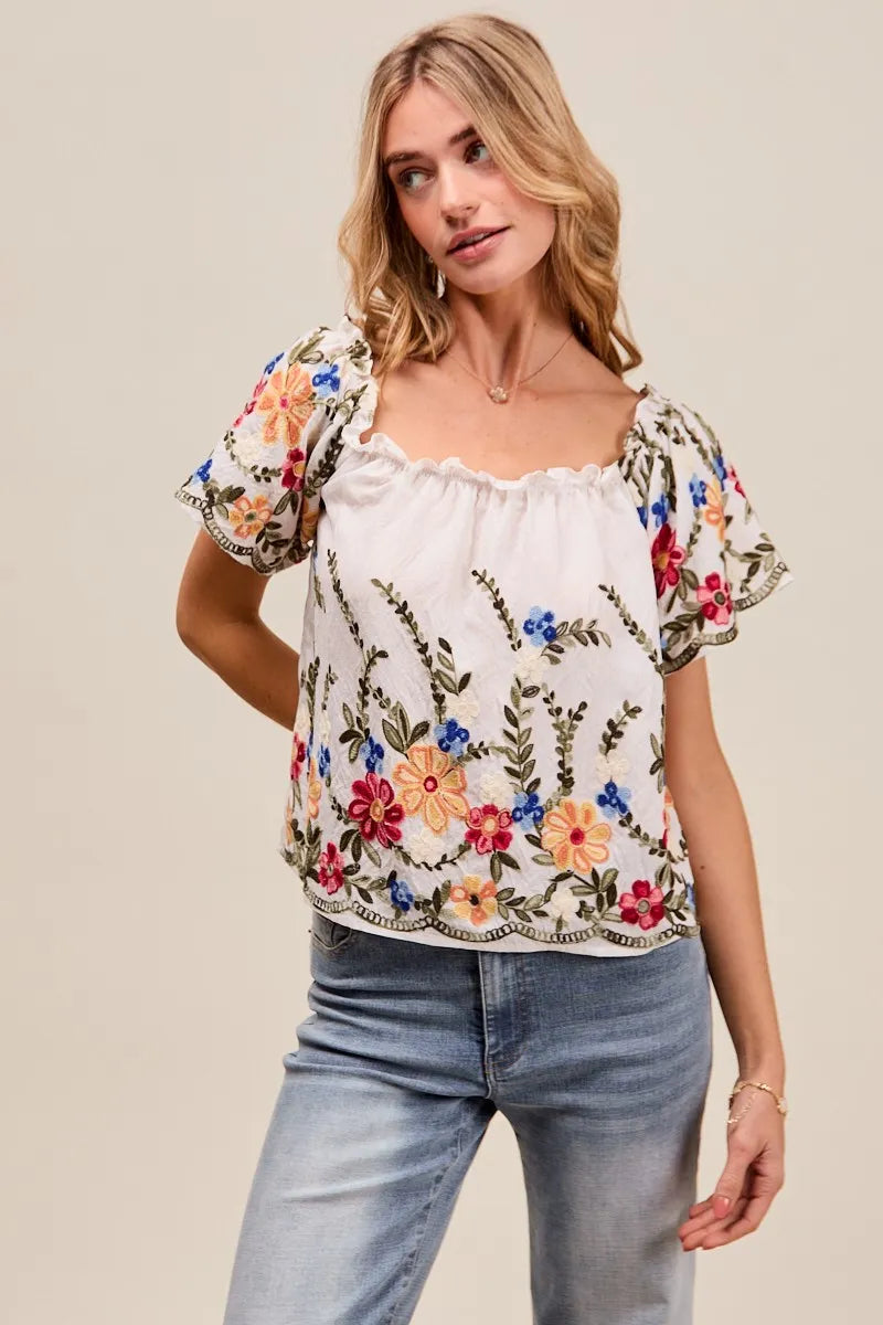 Kvinne Bluse Blomsterbroderi Ruffled Rayon Polyester 8