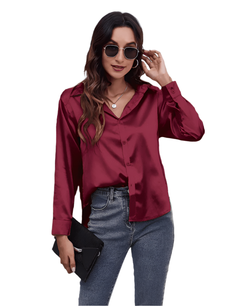 Kvinne Bluse Langermet Satin Komfortabel Stil 0
