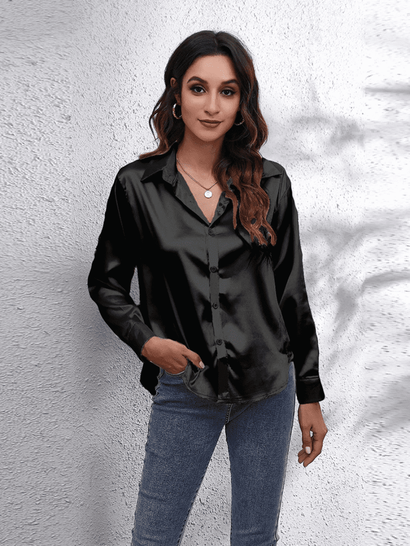 Kvinne Bluse Langermet Satin Komfortabel Stil 11