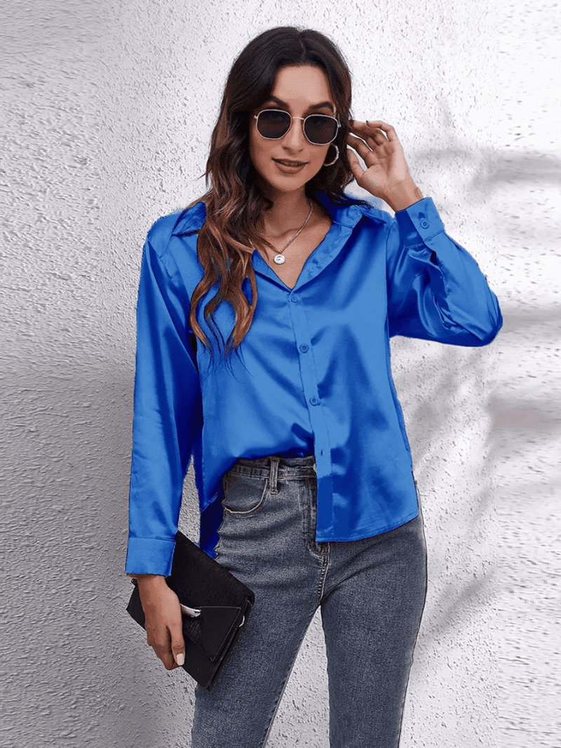 Kvinne Bluse Langermet Satin Komfortabel Stil 6