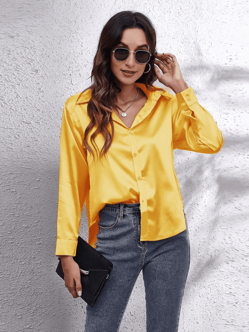 Kvinne Bluse Langermet Satin Komfortabel Stil 8