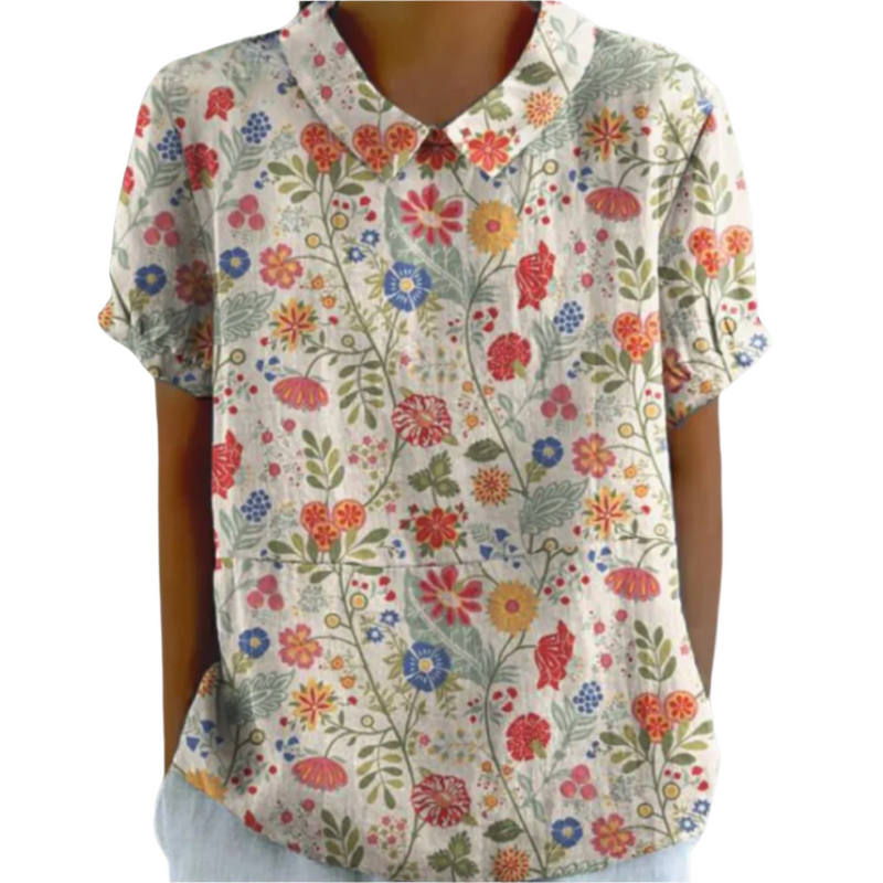 Kvinne Bluse Med Blomstertrykk Løs Passform 0