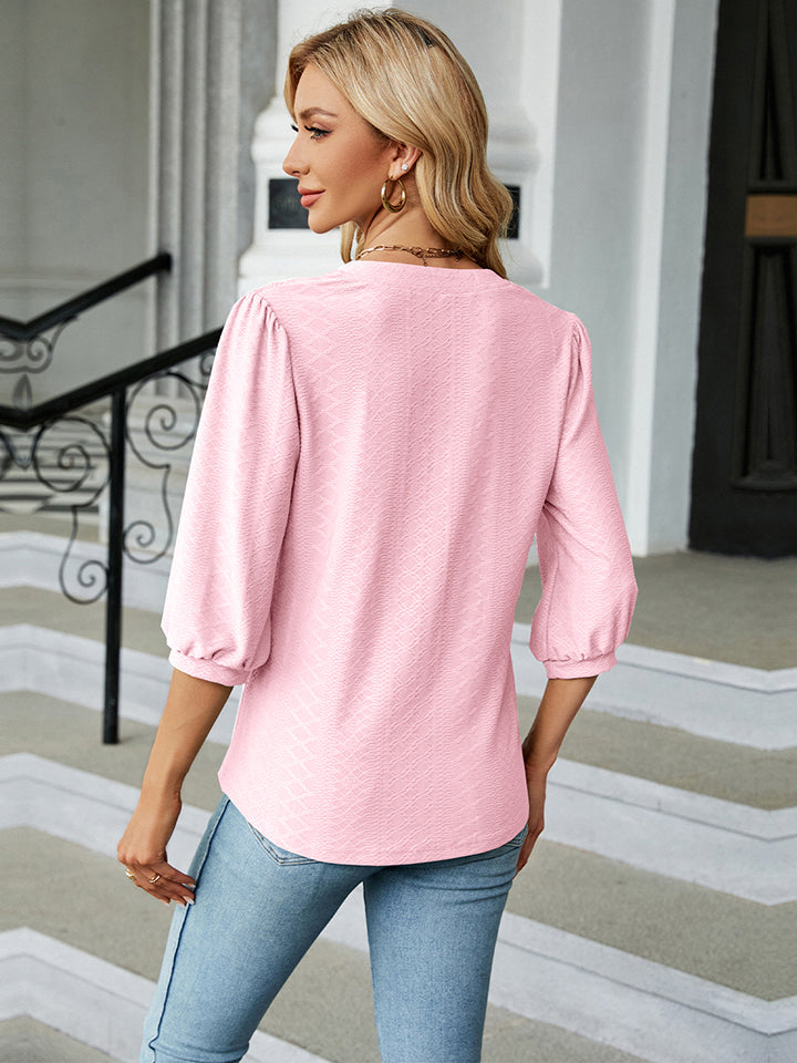 Kvinne Bluse Notch Utringning Trekvart Ermer Lett Materiale 1