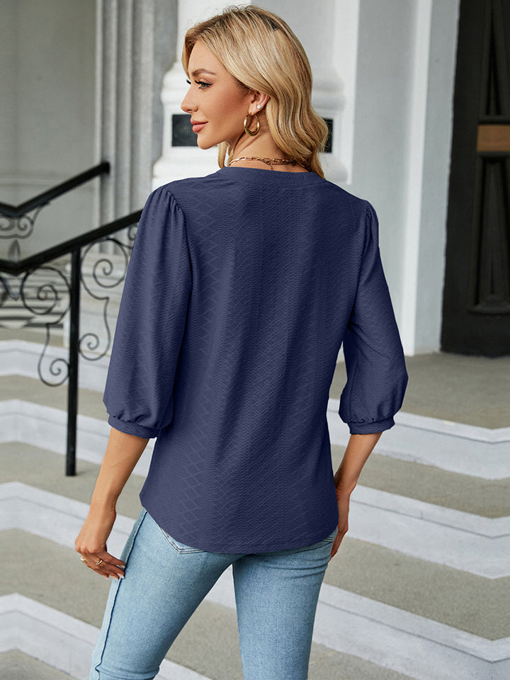 Kvinne Bluse Notch Utringning Trekvart Ermer Lett Materiale 7