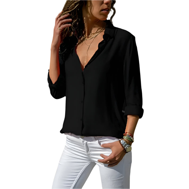 Kvinne Bluse V-hals Chiffon Langermet Med Knapp 0