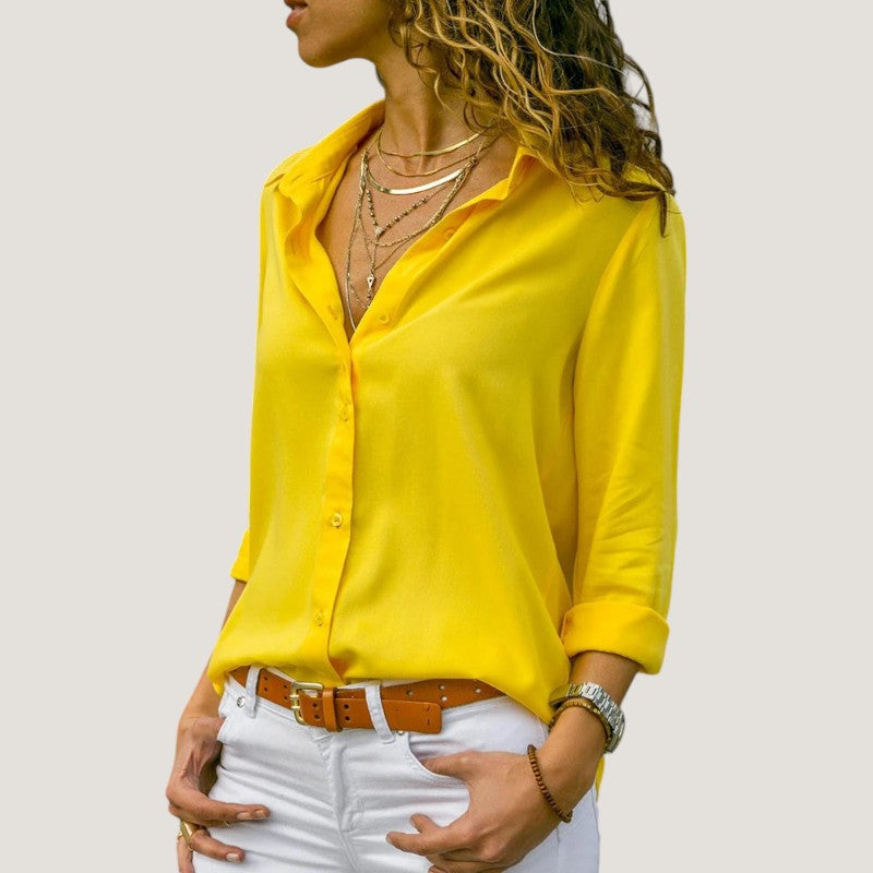 Kvinne Bluse V-hals Chiffon Langermet Med Knapp 8