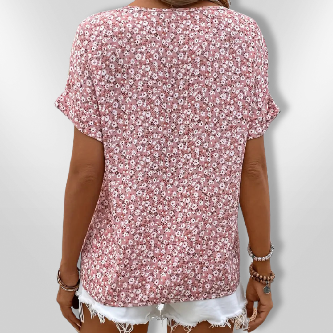 Kvinne Bluse med Blomsterprint og Treknapper 2