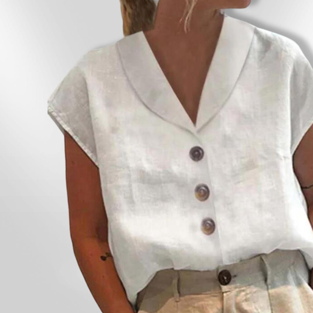 Kvinne Bluse med Bred Krage og Store Knapper 1