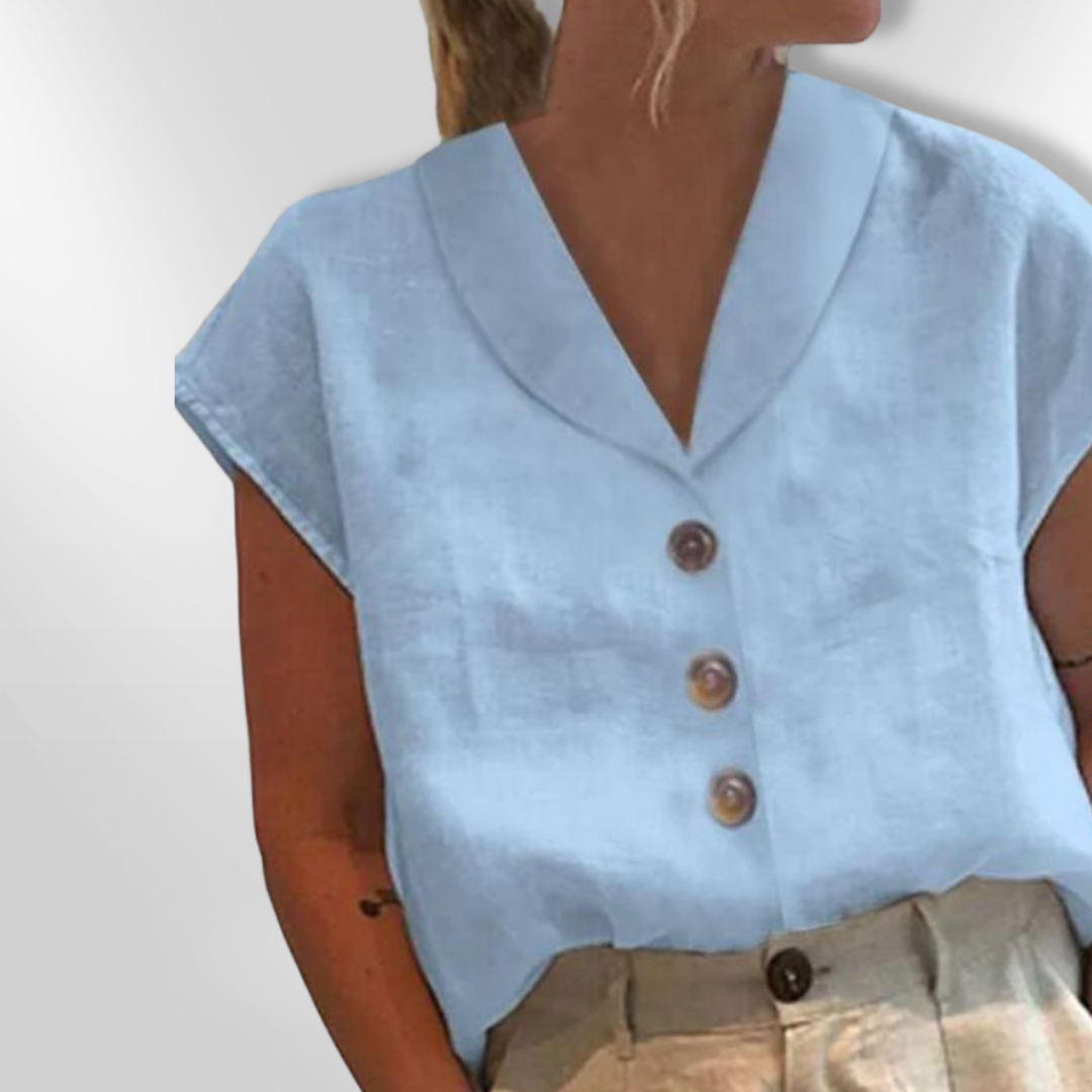 Kvinne Bluse med Bred Krage og Store Knapper 3