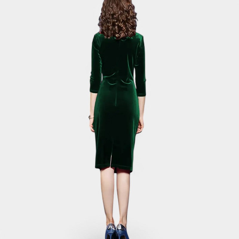 Kvinne Bodycon Kjole Asymmetrisk Utringning Velour 6