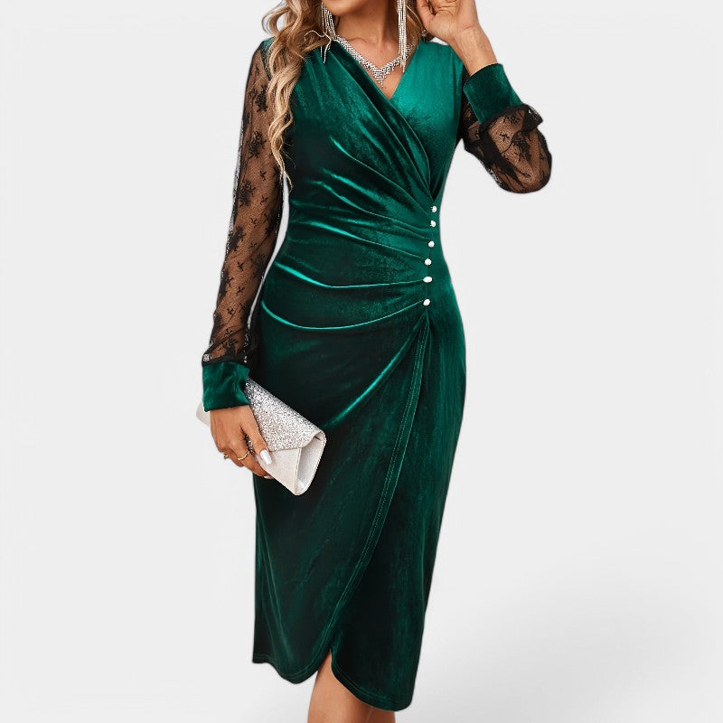 Kvinne Bodycon Kjole Med Kontrasterende Blonde Detaljer Polyester 2