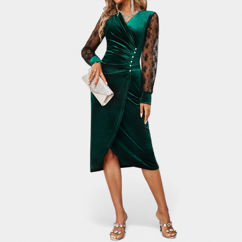 Kvinne Bodycon Kjole Med Kontrasterende Blonde Detaljer Polyester 3