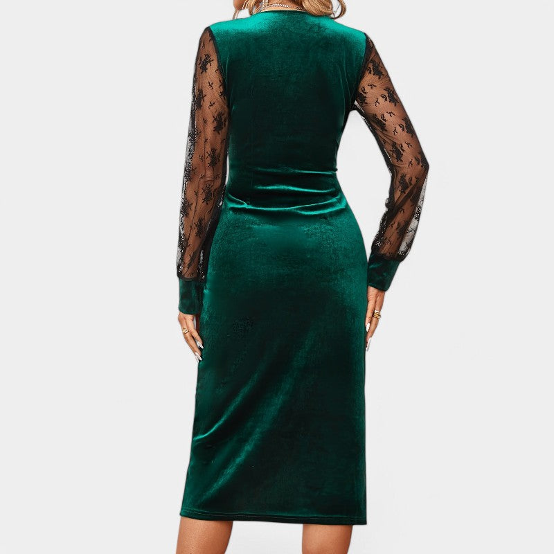 Kvinne Bodycon Kjole Med Kontrasterende Blonde Detaljer Polyester 4