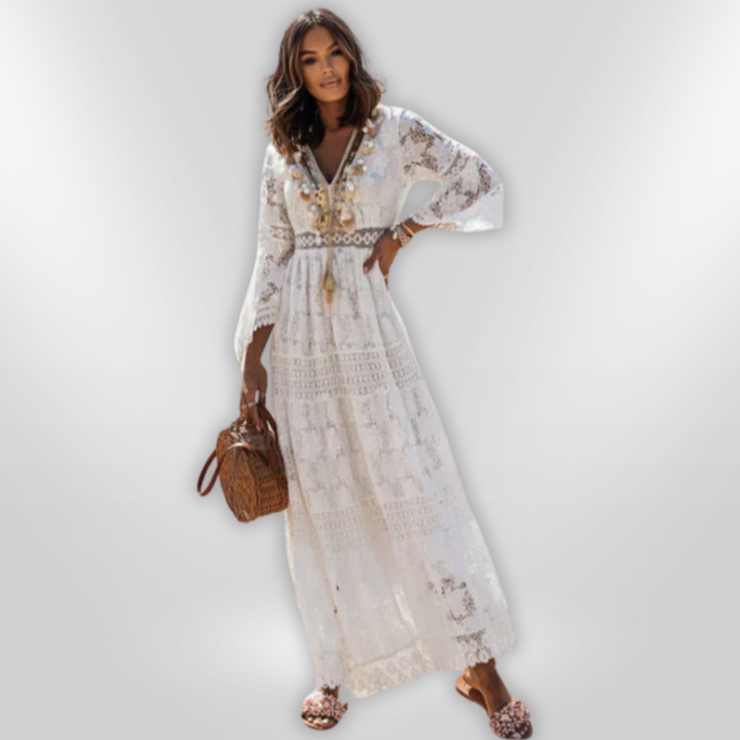 Kvinne Boho Kjole Lange Ermer Polyester 3