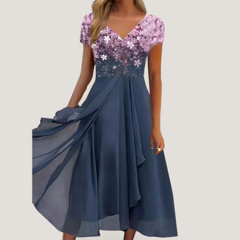 Kvinne Chiffon Kjole Midi Blomstertrykk 3