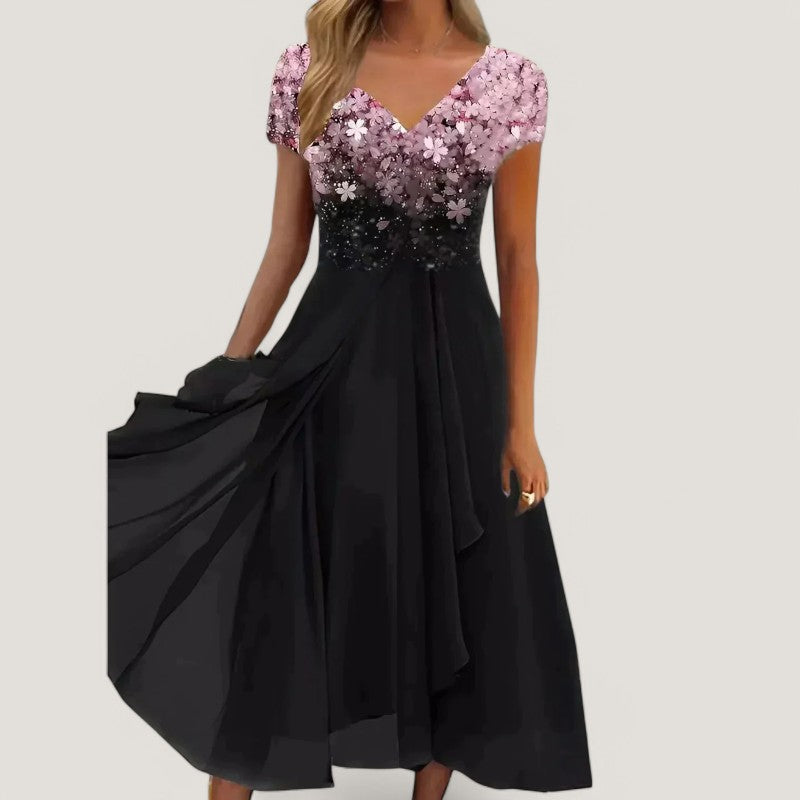 Kvinne Chiffon Kjole Midi Blomstertrykk 4