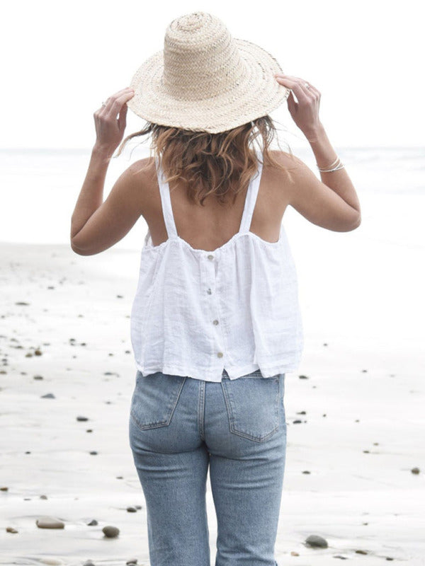 Kvinne Crop Top Halterneck Linstoff Retro Design 6