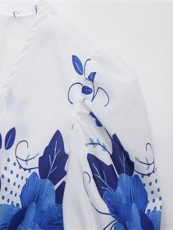 Kvinne Crop Top V-Hals Blomstertrykk Lin Polyester 1