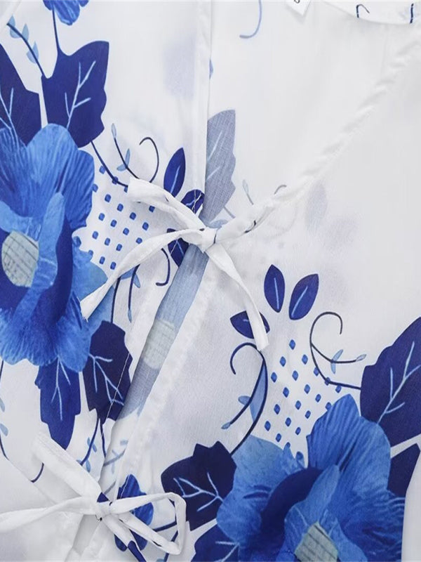 Kvinne Crop Top V-Hals Blomstertrykk Lin Polyester 3