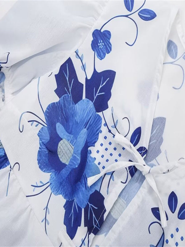 Kvinne Crop Top V-Hals Blomstertrykk Lin Polyester 4