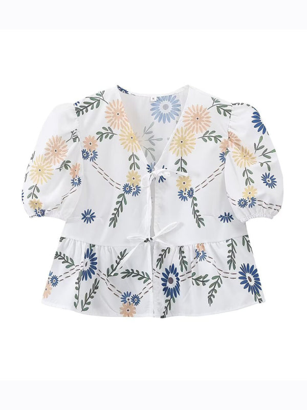 Kvinne Crop Top V-Hals Blomstertrykk Lin Polyester 5