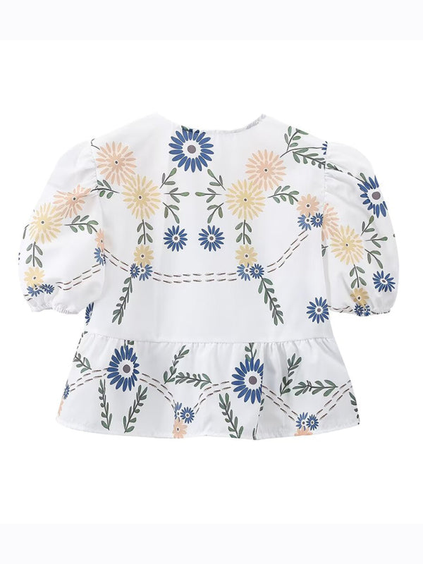 Kvinne Crop Top V-Hals Blomstertrykk Lin Polyester 6