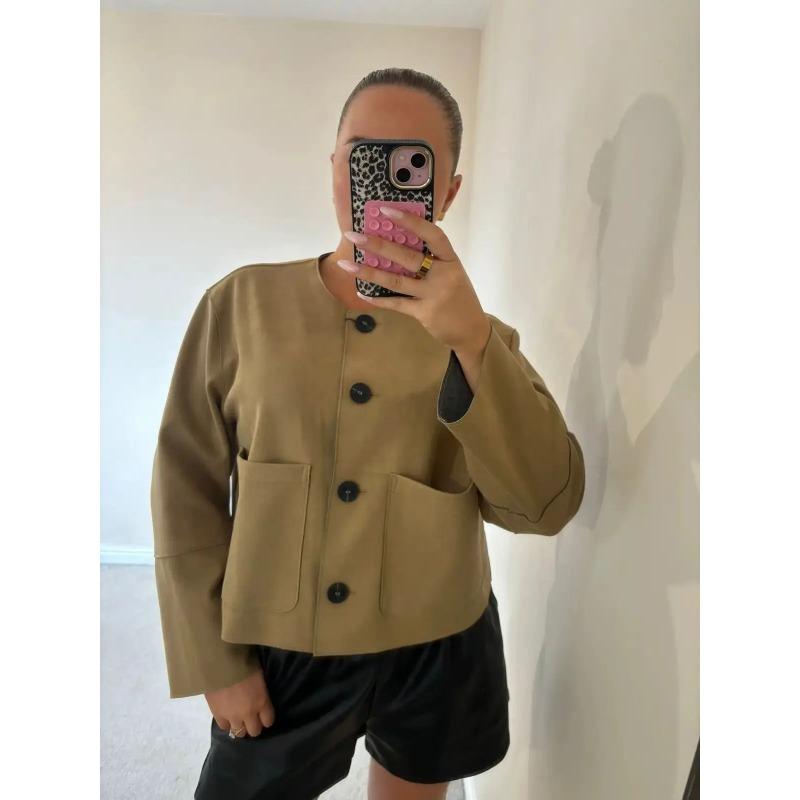 Kvinne Cropped Blazer Jakke med Lange Ermer og Skreddersydd Passform 3