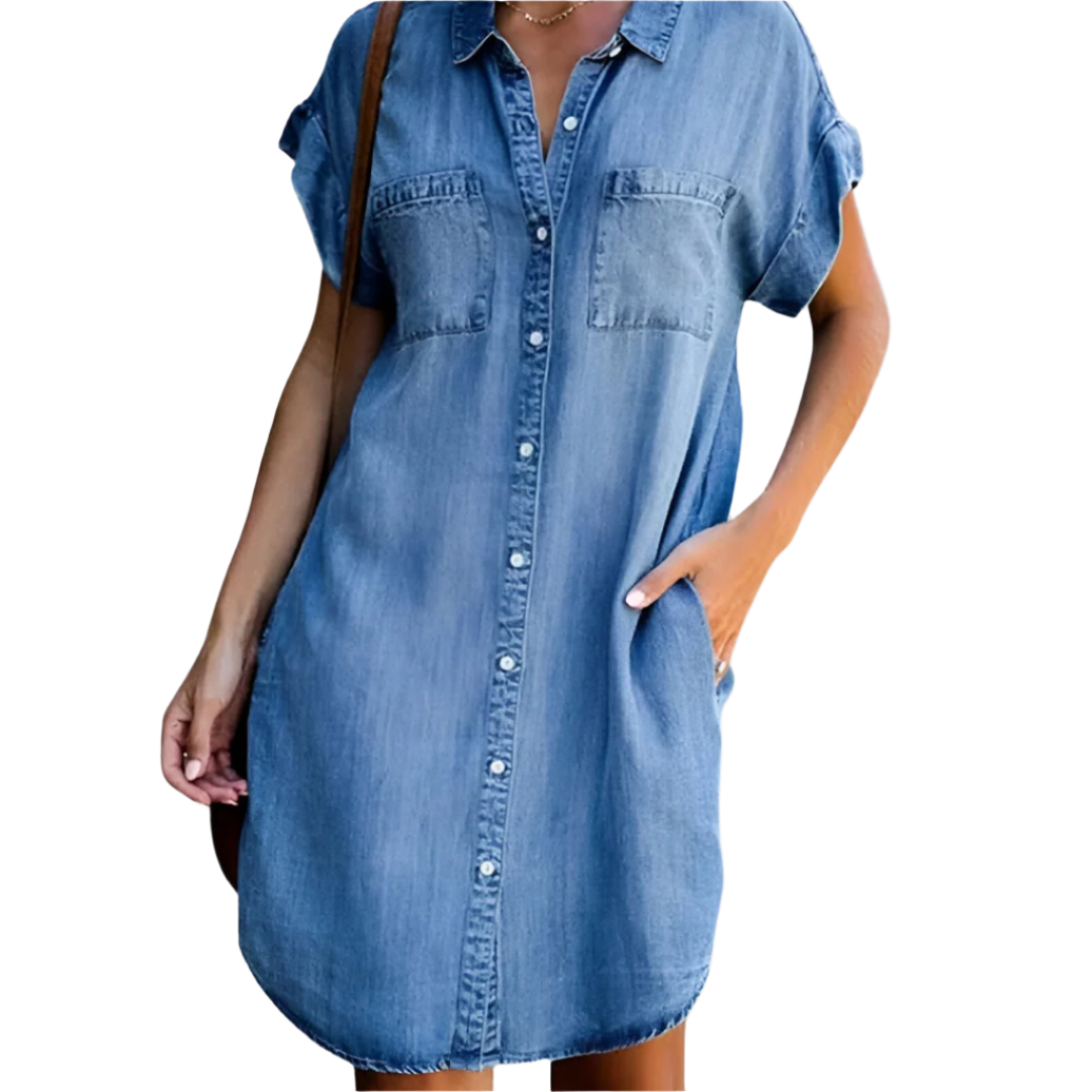 Kvinne Denim Kjole Avslappet Stil Med Knapper 0