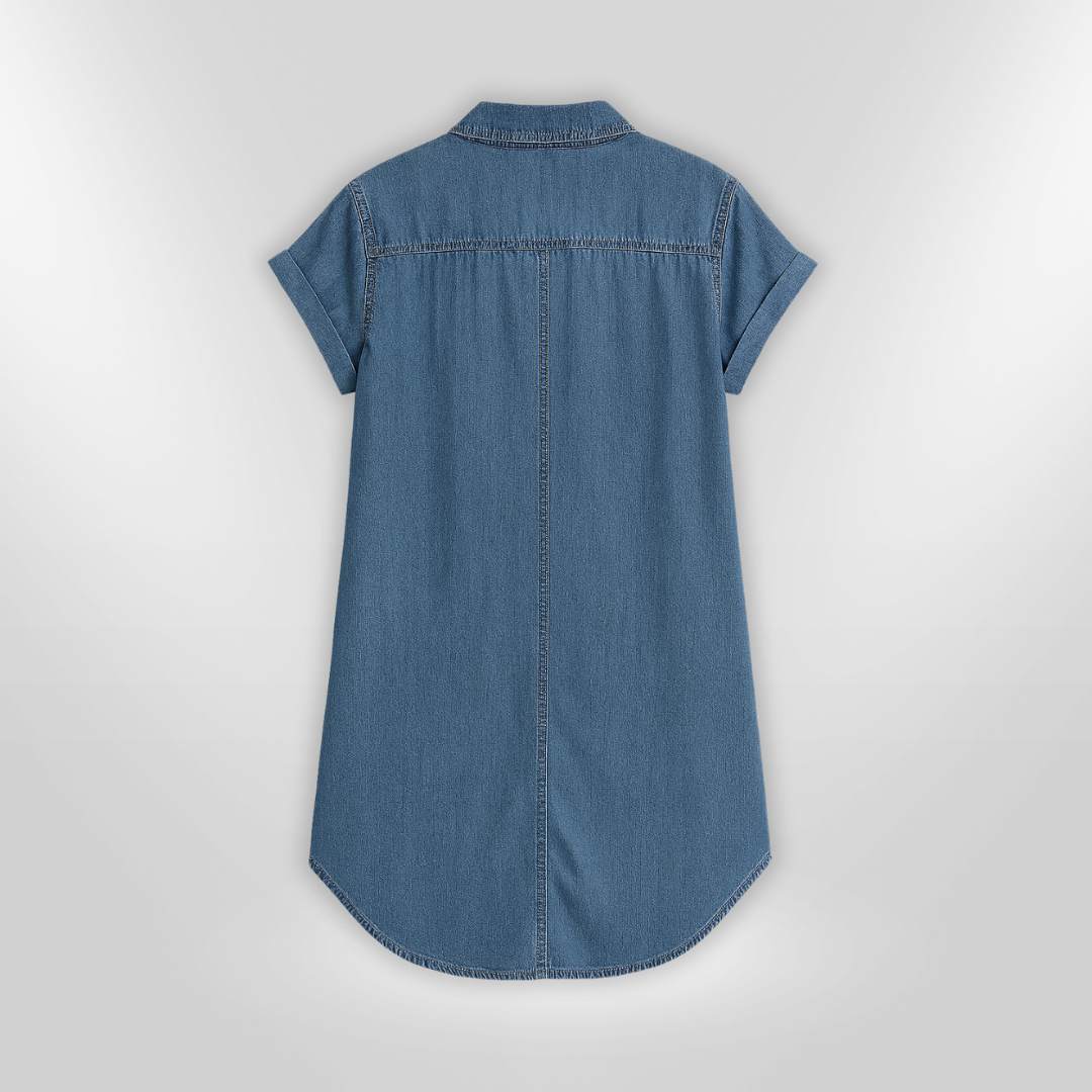 Kvinne Denim Kjole Avslappet Stil Med Knapper 4