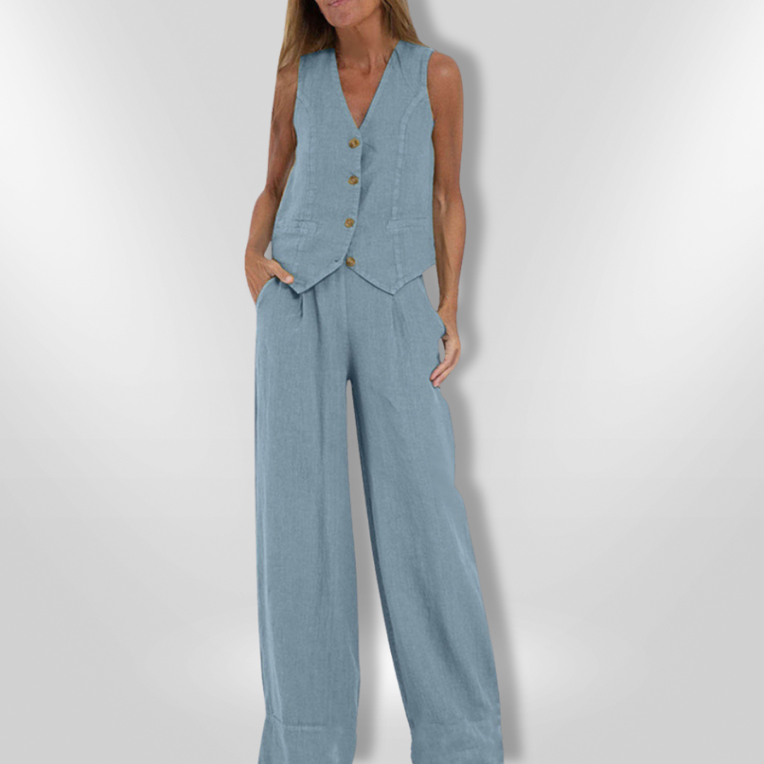 Kvinne Ensemble Ermeløs Lett Pustende Stoff 4