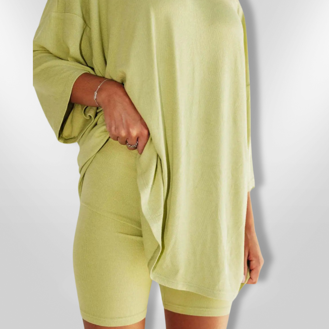 Kvinne Ensemble Komfortabel Oversized Topp og Shorts 5