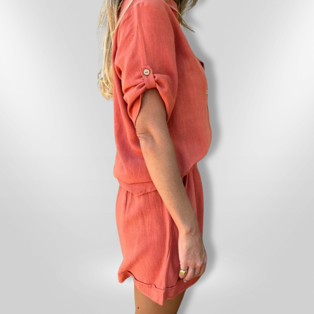 Kvinne Ensemble Sommer Knappet Skjorte Lett Stoff 1