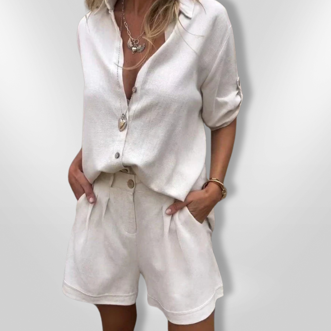 Kvinne Ensemble Sommer Knappet Skjorte Lett Stoff 2