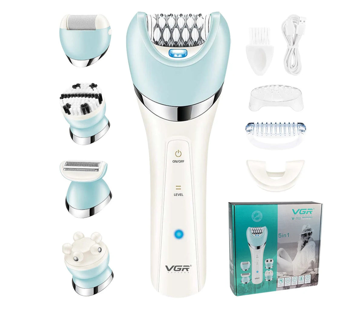 Kvinne Epilator 5 i 1 Allsidig Hårfjerner Med Oppladbart Batteri 0