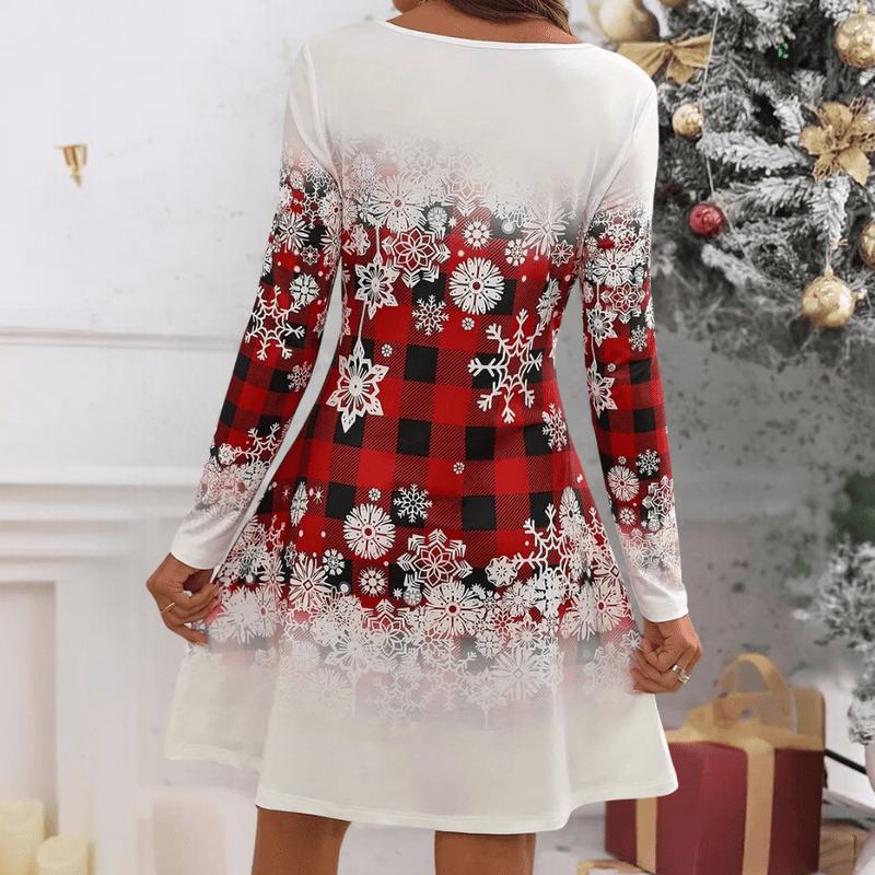 Kvinne Festkjole Rød Rutete med Snøfnugg 5