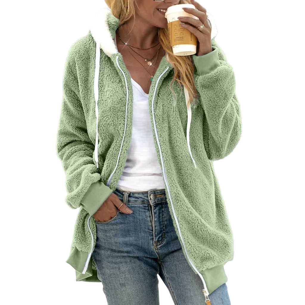 Kvinne Fleece Cardigan Oversized med Hette 0