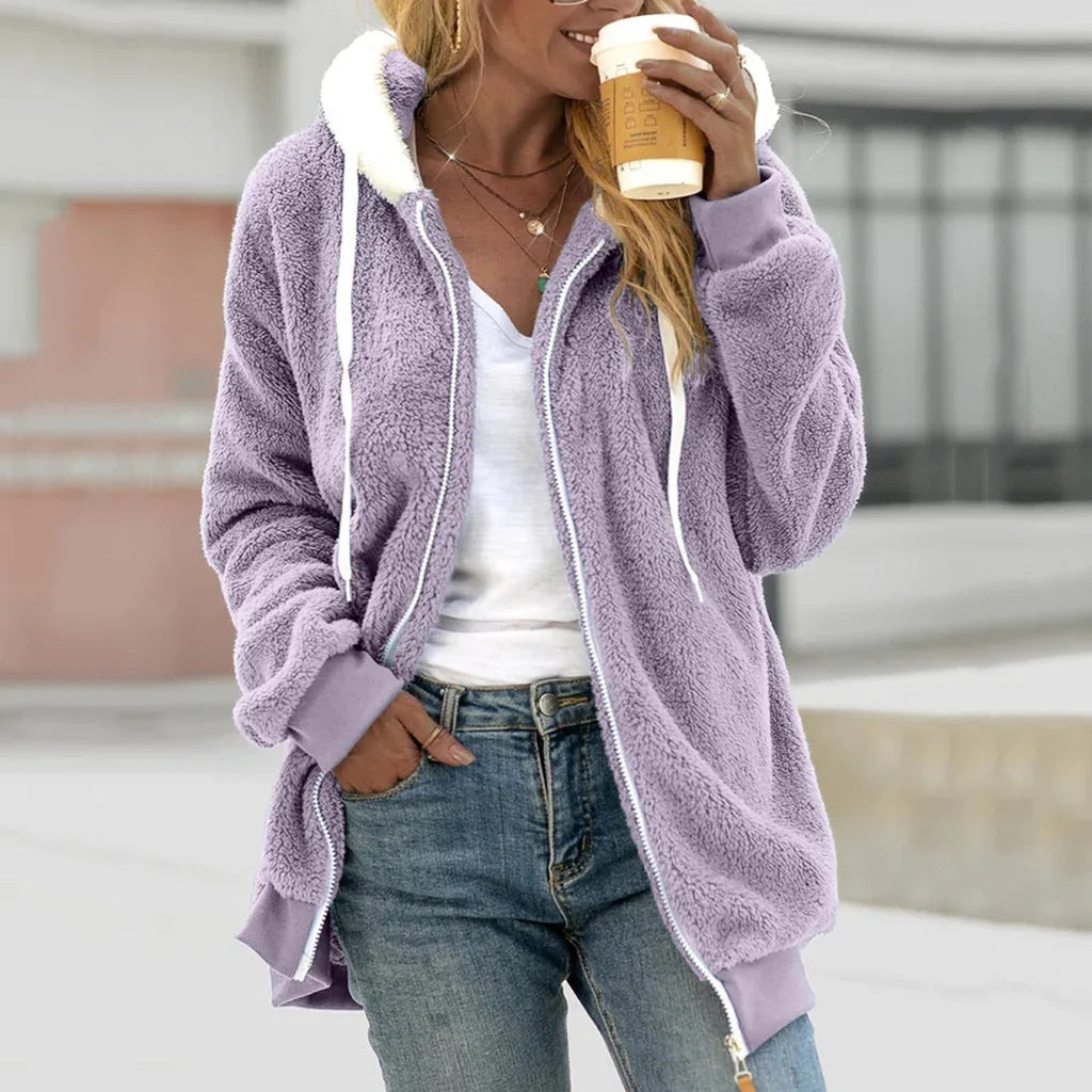 Kvinne Fleece Cardigan Oversized med Hette 5