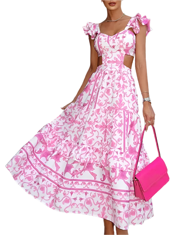 Kvinne Floral Print Hult Kjole 0