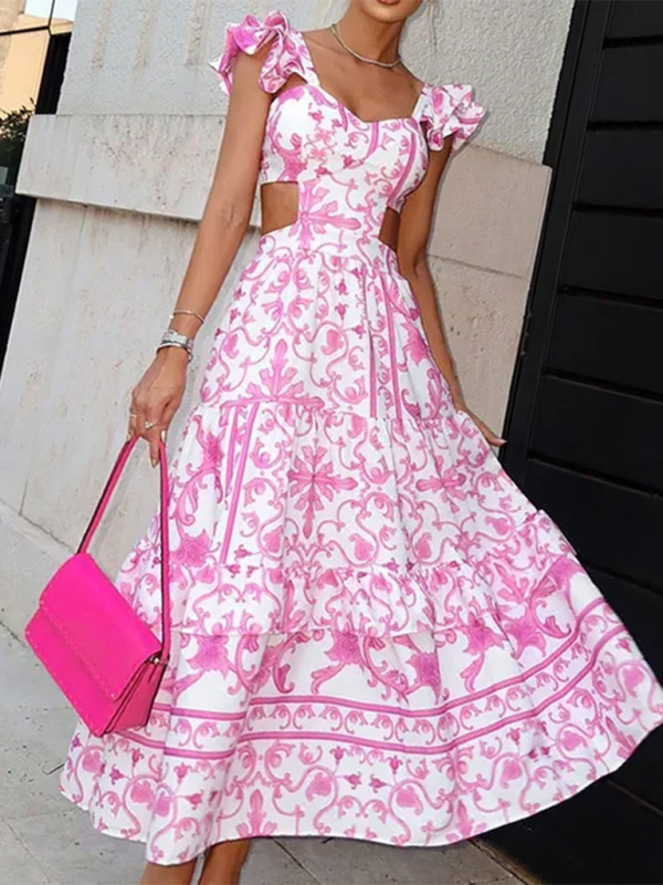 Kvinne Floral Print Hult Kjole 1
