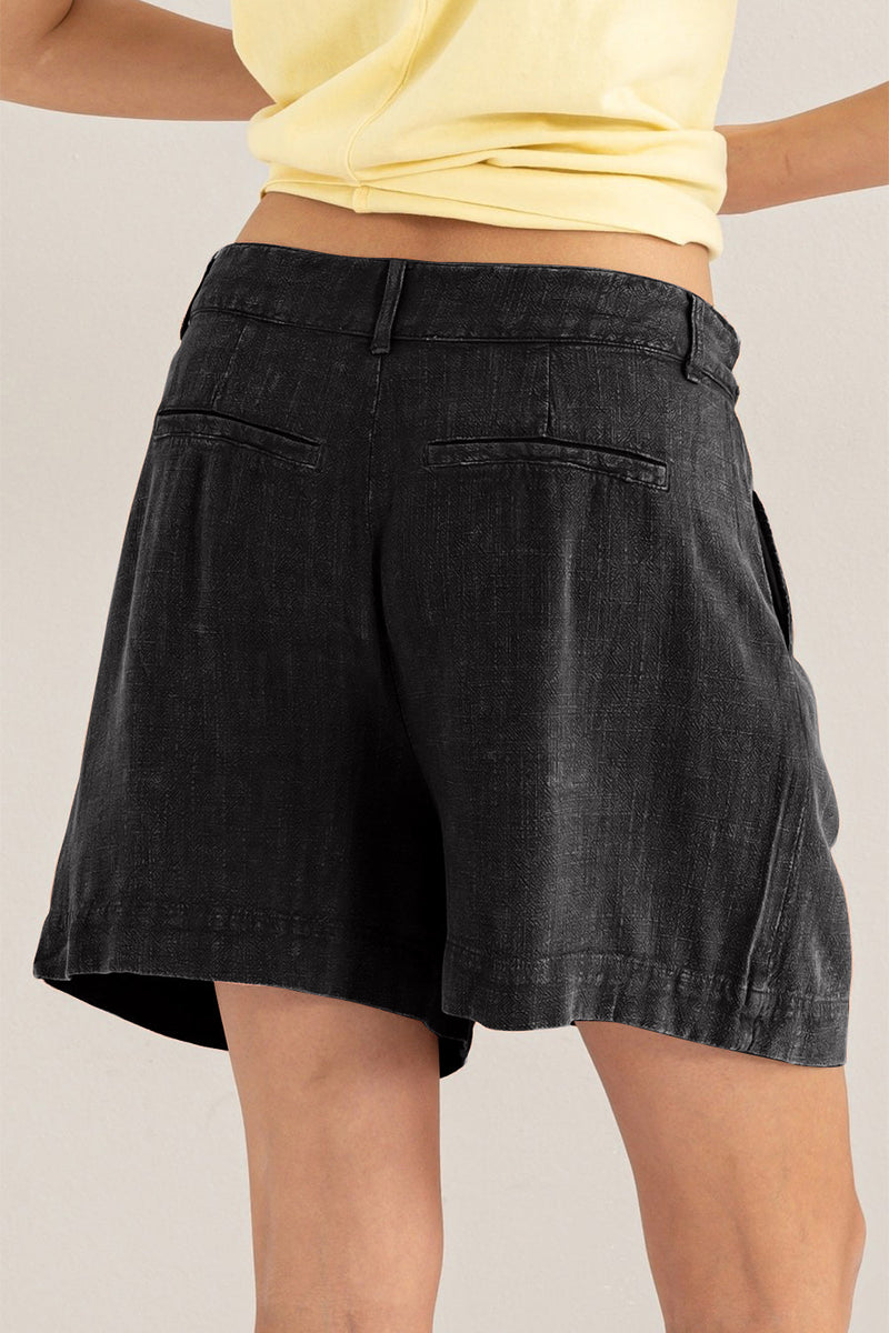 Kvinne High Waist Plisserte Linshorts Rayon Lin 1