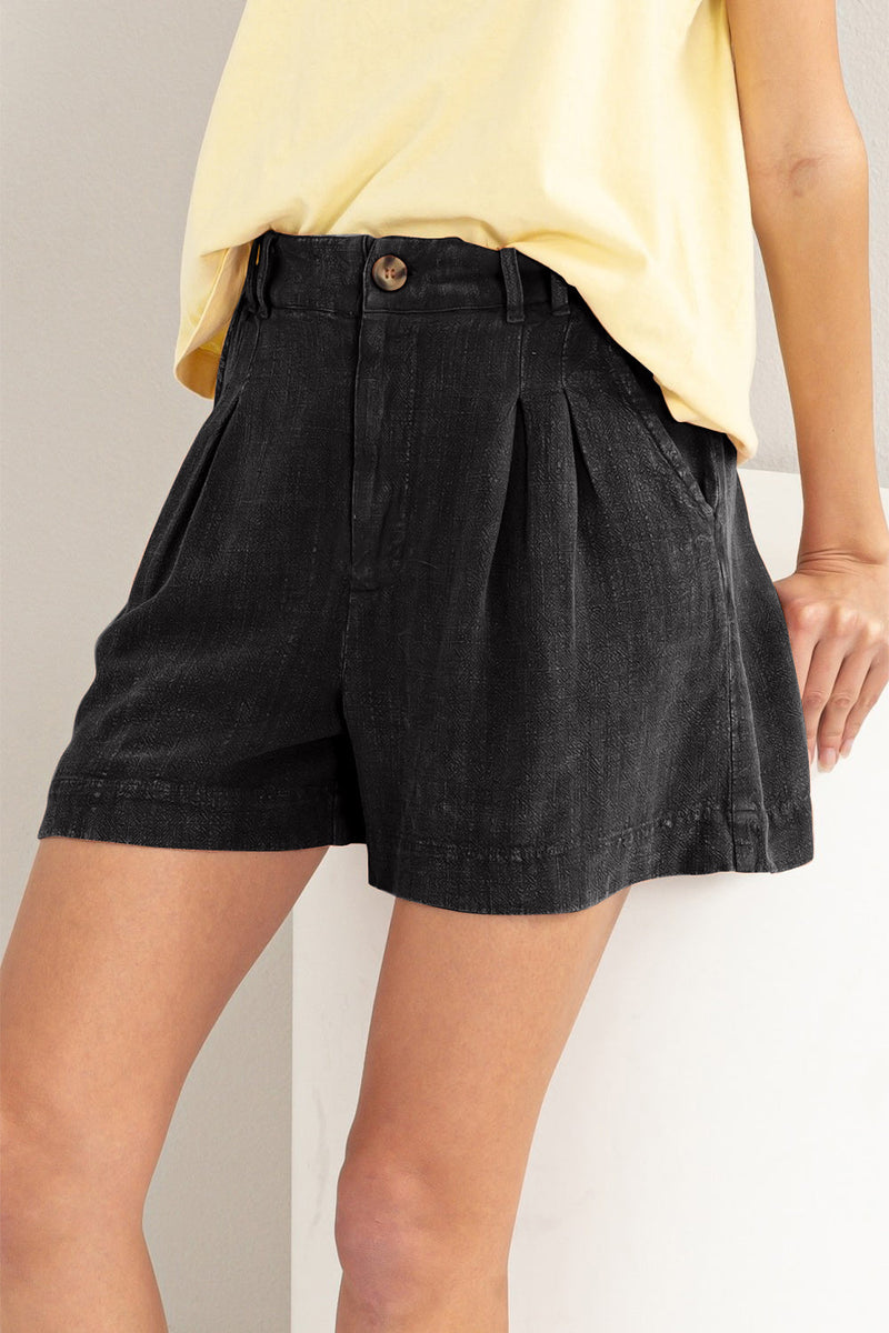 Kvinne High Waist Plisserte Linshorts Rayon Lin 2