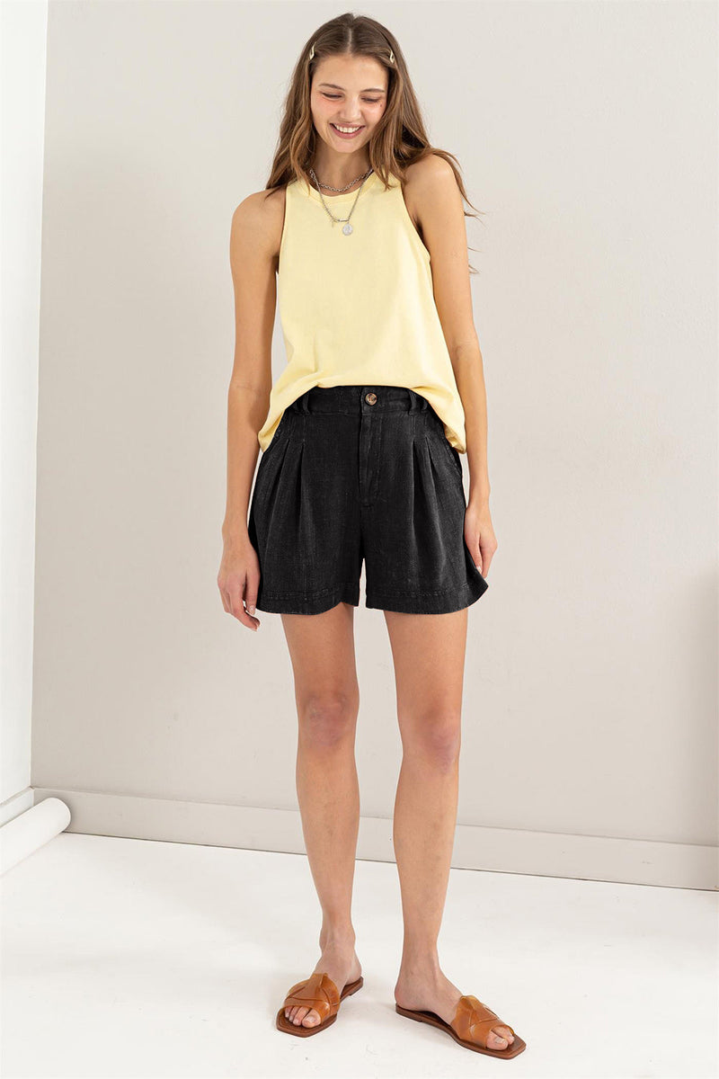 Kvinne High Waist Plisserte Linshorts Rayon Lin 3
