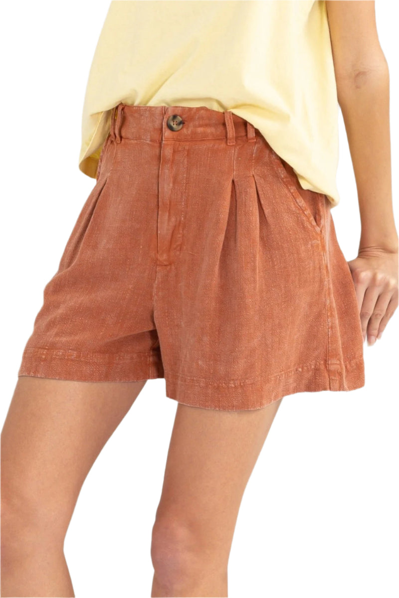 Kvinne Høyt Liv Linshorts med Plisseringer Rayon og Lin 0