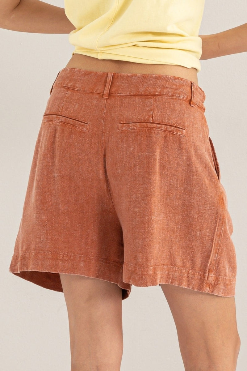 Kvinne Høyt Liv Linshorts med Plisseringer Rayon og Lin 1