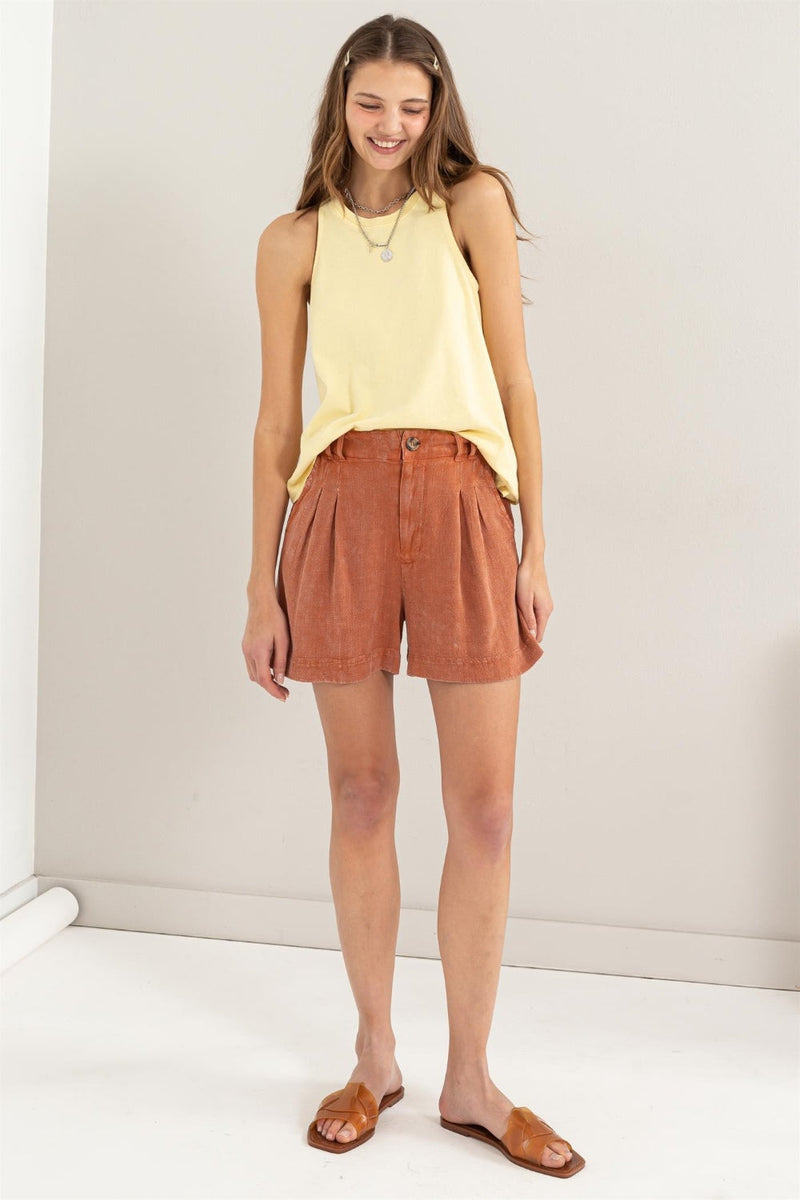 Kvinne Høyt Liv Linshorts med Plisseringer Rayon og Lin 3