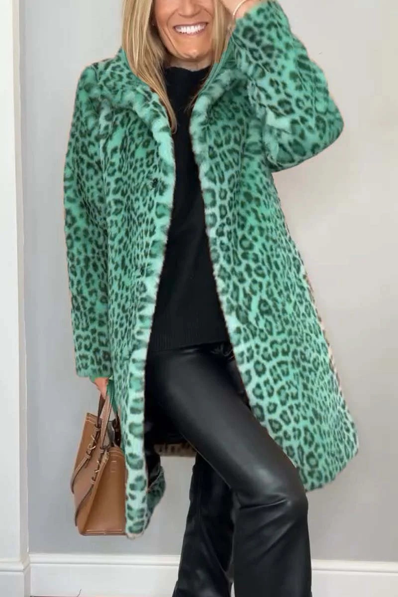 Kvinne Jakke – Oversized Faux Fur med Leopardmønster 1